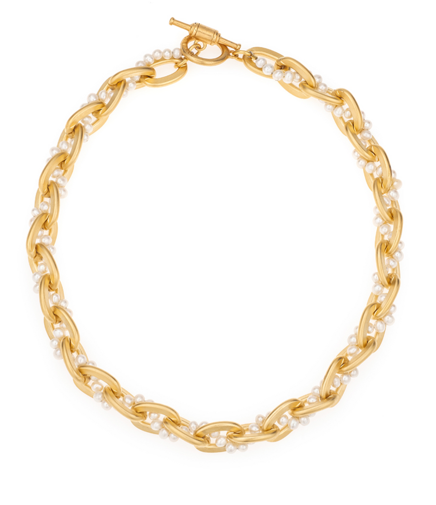 FRENCH KANDE 17" 24K CLAD LOURDES CHAIN WITH WOVEN WHITE MICRO PEARLS