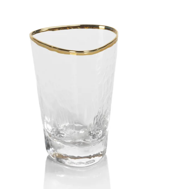 APERITIVO TRIANGULAR SHOT GLASS CLEAR WITH GOLD RIM- IN STORE PICK UP ONLY!