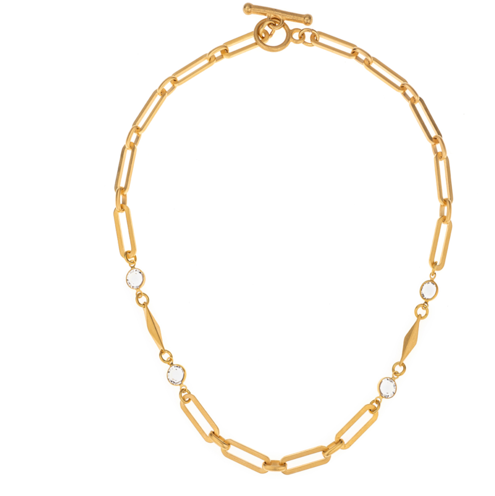 FRENCH KANDE 17.5" 24K CLAD VERSAILLES CHAIN WITH CRYSTAL AND DIAMONTE CHAIN ACCENTS
