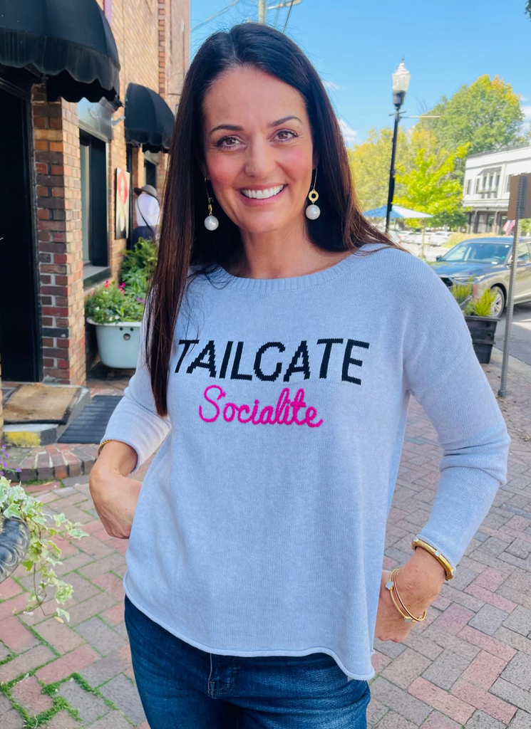 TAILGATE SOCIALITE KNIT SWEATER IN GRAY PINK AND ORANGE