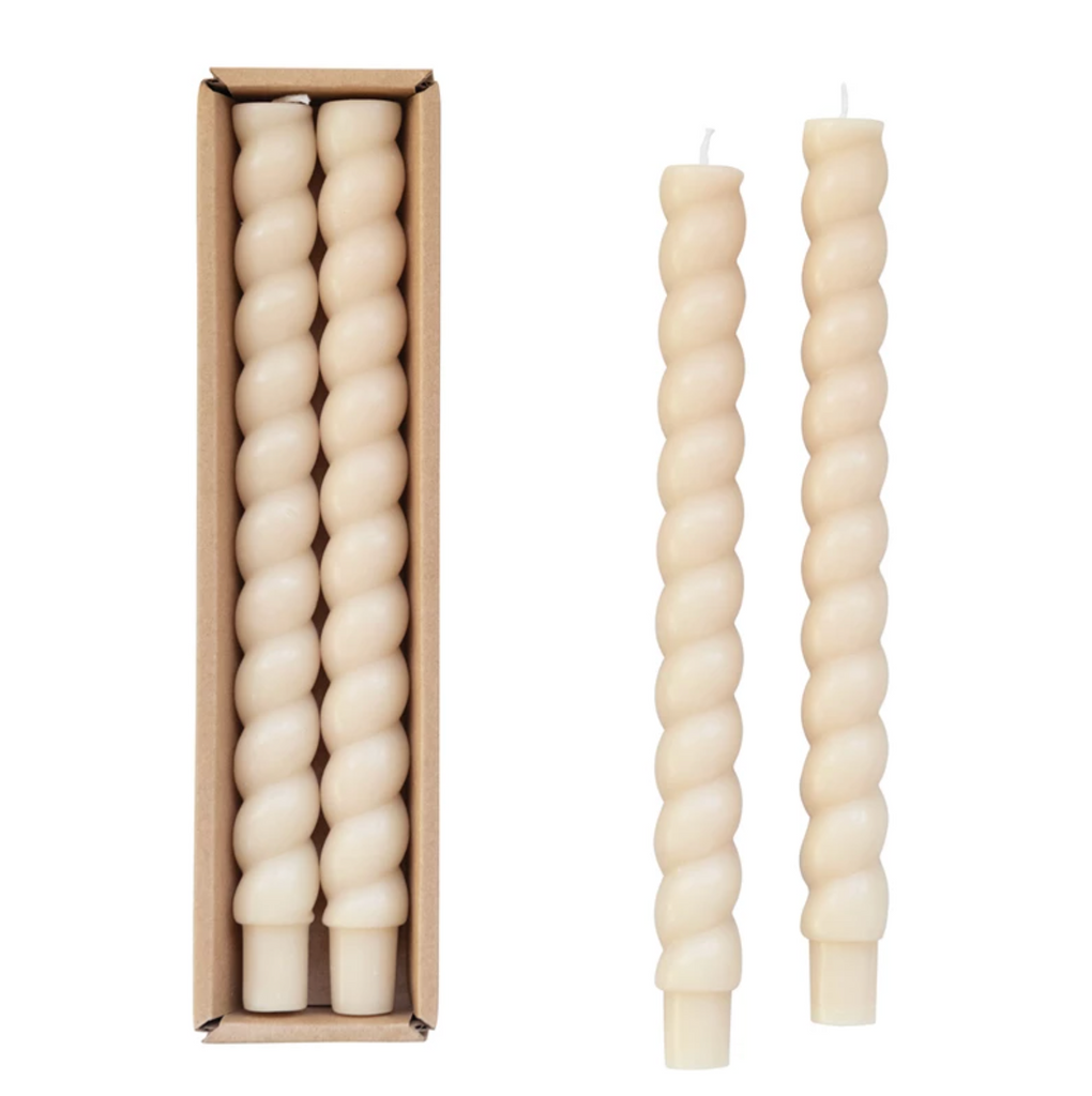 UNSCENTED TWISTED TAPER CANDLES IN A BOX