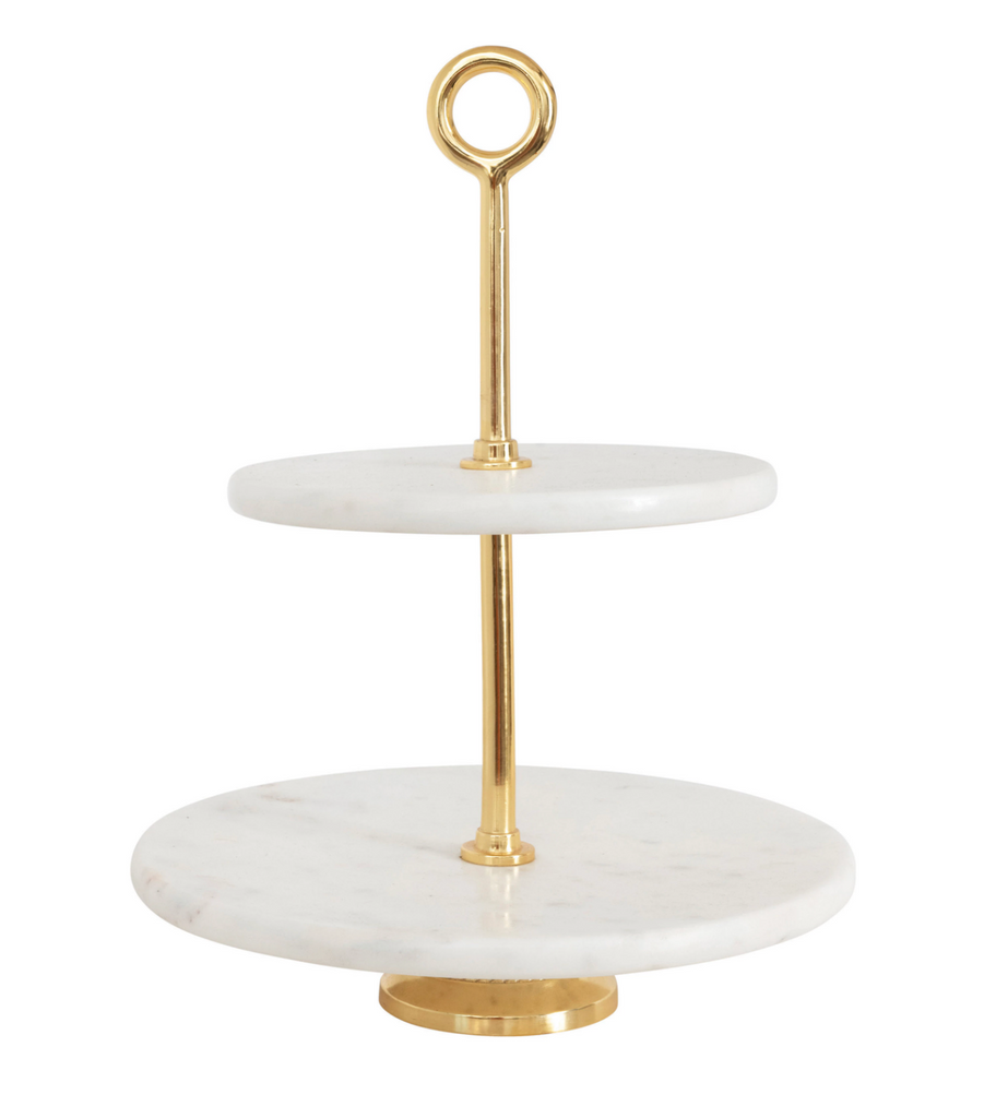 MARBLE AND METAL TWO TIERED SERVING TRAY - IN STORE PICK UP ONLY!