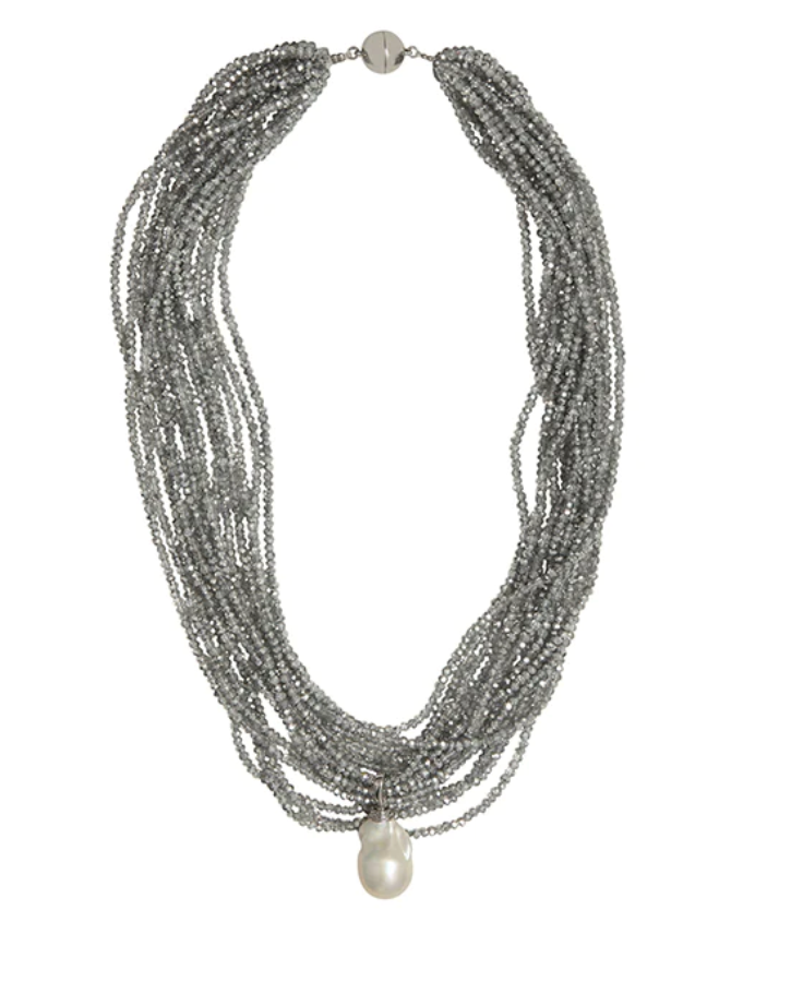 GREY WITH WHITE PEARL MULTI STRAND