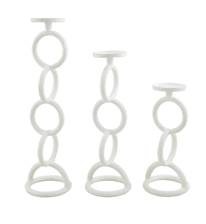 WHITE CHAIN LINK CANDLESTICK - 3 SIZES AVAILABLE