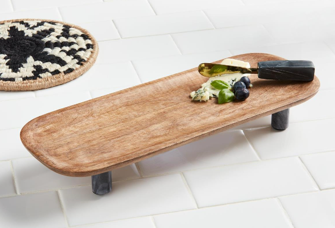 FOOTED WOOD MARBLE SERVING SET- IN STORE PICK UP ONLY!