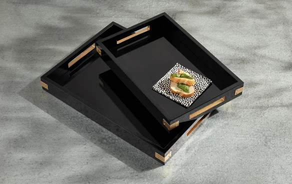 BLACK BRASS LACQUER TRAYS - 2 SIZES AVAILABLE