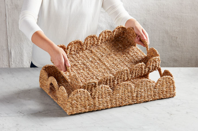 NESTED SCALLOP WOVEN TRAYS - 2 SIZES AVAILABLE