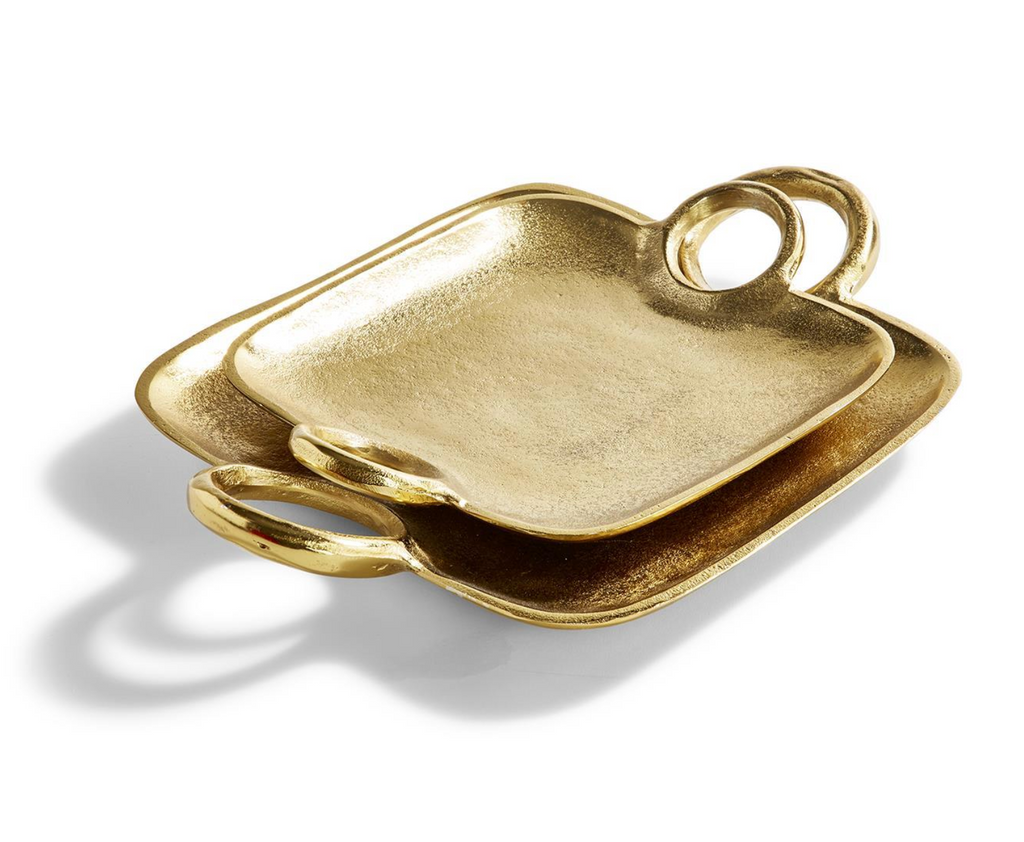 METROPOLITAIN DECORATIVE GOLD TRAY WITH HANDLES - 2 SIZES AVAILABLE