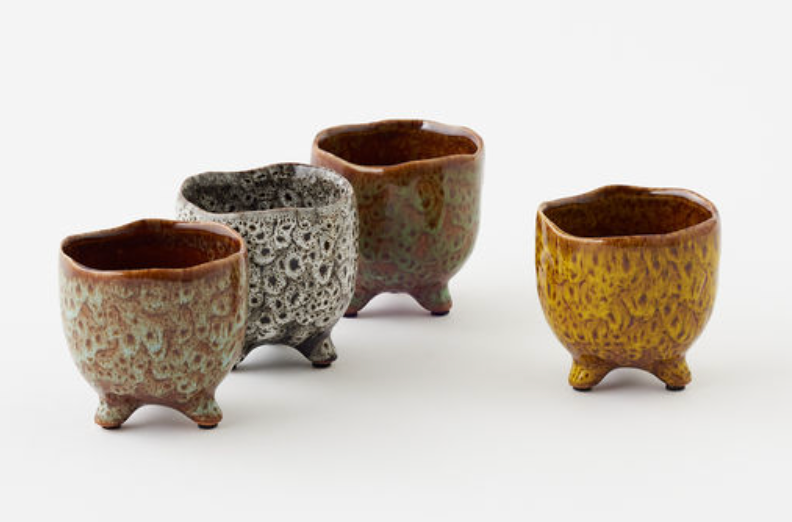 STONEWARE FOOTED POT - SMALL - 4 COLORS AVAILABLE