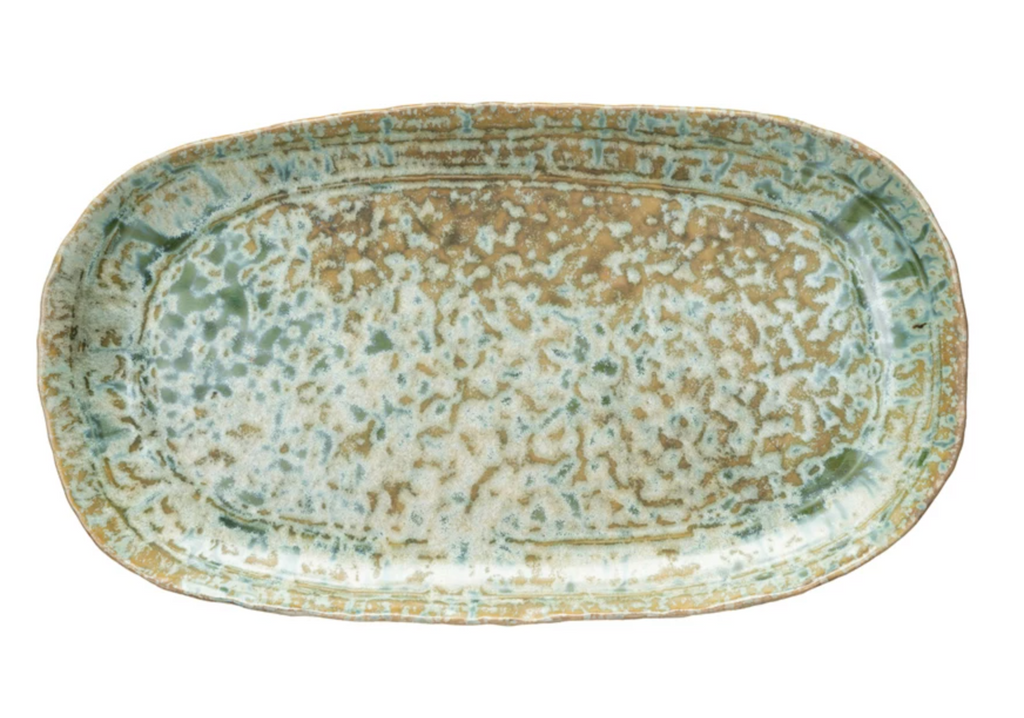 STONEWARE PLATTER 14 3/4" X 8 1/4"- REACTIVE CRACKLE GLAZE- IN STORE PICK UP ONLY!