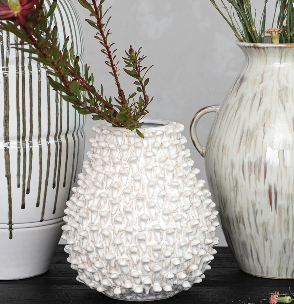 EMBOSSED STONEWARE FORMED VASE - CREAM - IN STORE PICK UP ONLY!