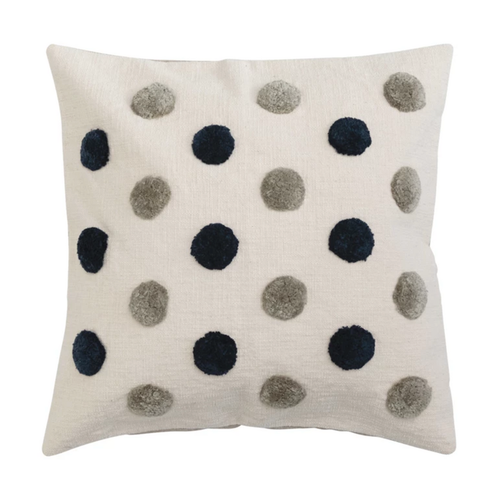 COTTON TUFTED PILLOW WITH DOTS AND CHAMBRAY BACK