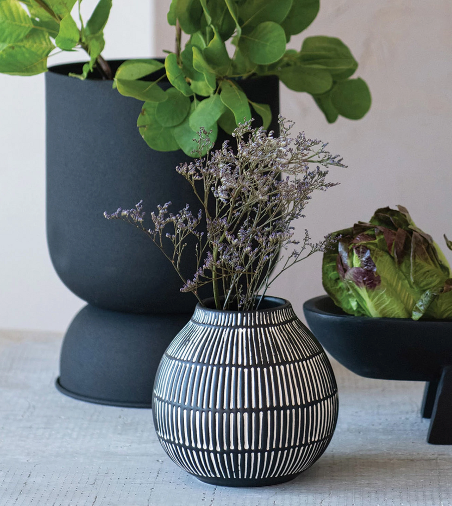 DEBOSSED STONEWARE VASE- IN STORE PICK UP ONLY!