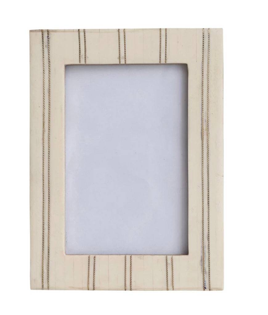 RESIN PHOTO FRAME WITH METAL INLAY - CREAM COLOR