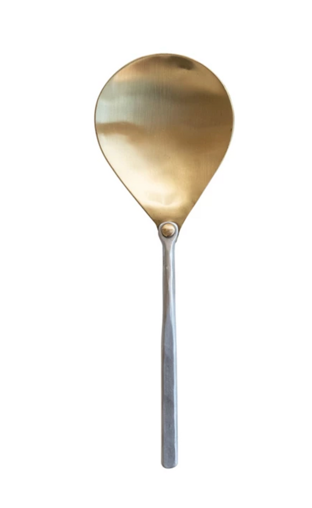 BRASS SERVING SPOON WITH HAMMERED ALUMINUM HANDLE