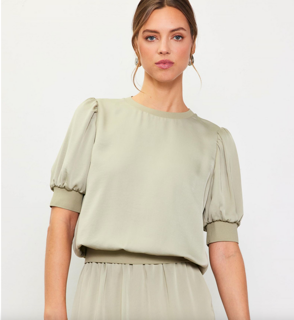 BUBBLE SLEEVE TOP-SAGE