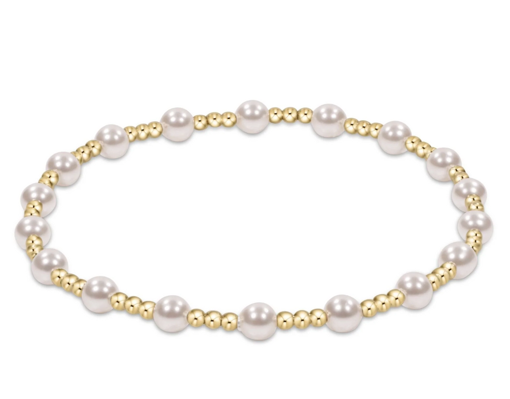 E NEWTON CLASSIC SINCERITY PATTERN 4MM BEAD BRACELET PEARL