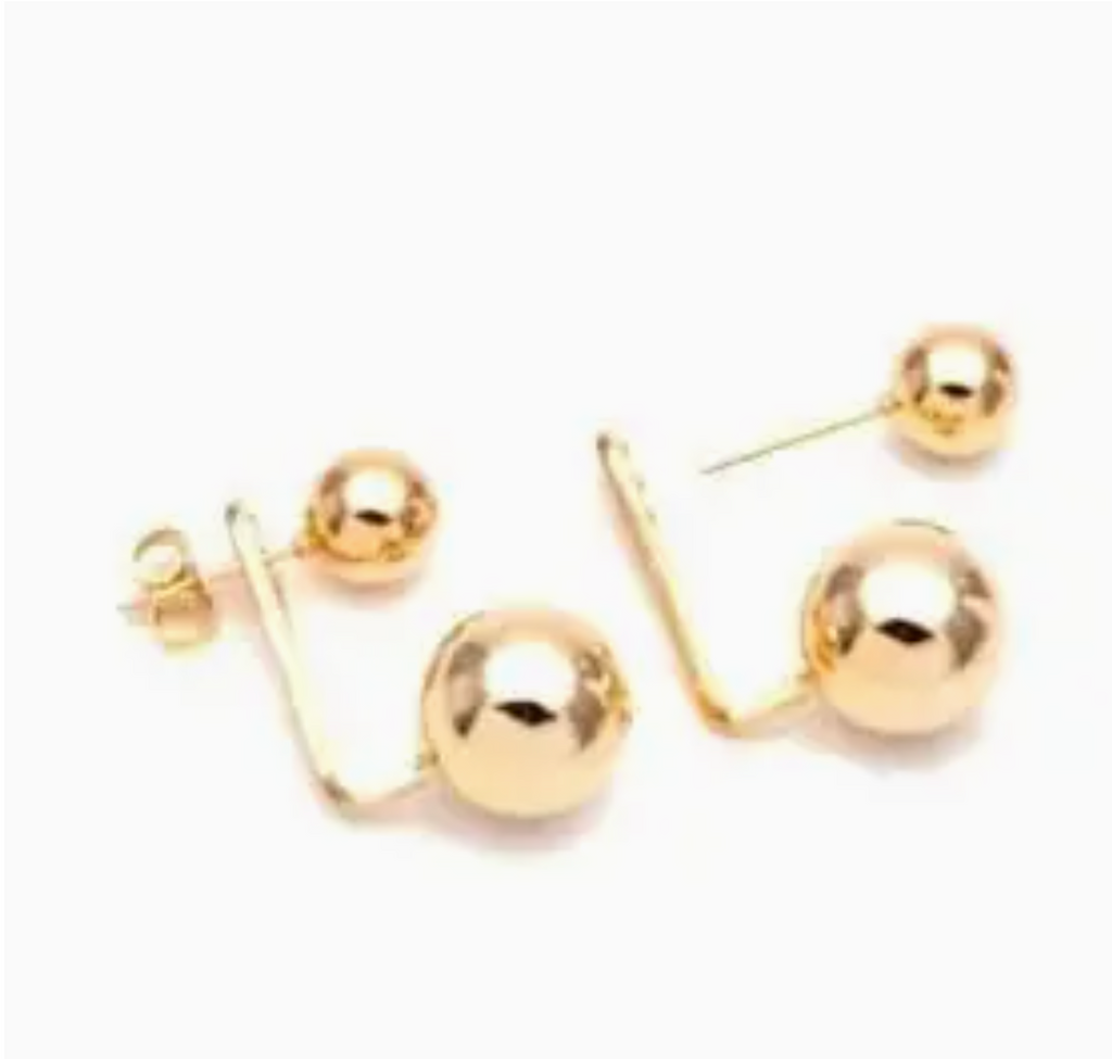 GOLD BALL STUD EARRINGS WITH GOLD BALL DROP