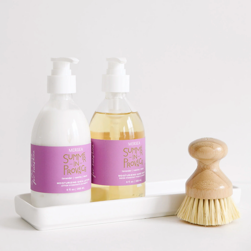 GLASS SHEA LOTION & HAND SOAP SET IN WHITE TRAY SUMMER IN PROVENCE