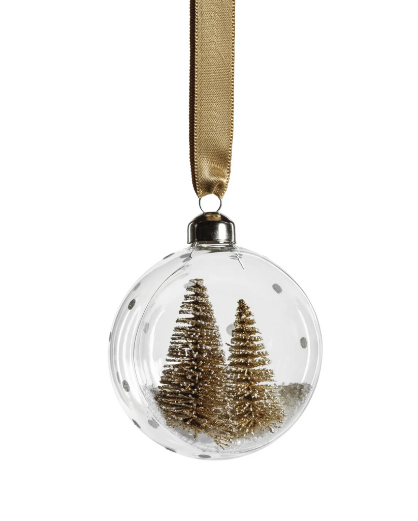 CLEAR GLASS ORNAMENT WITH PINE TREE - GOLD