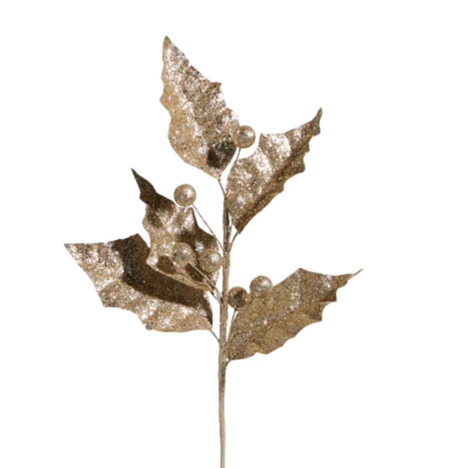 GLITTERED CHAMPAGNE HOLLY PICK