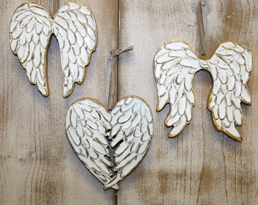 HANDPAINTED CUTOUT WOOD ANGEL WING ORNAMENT - 3 STYLES