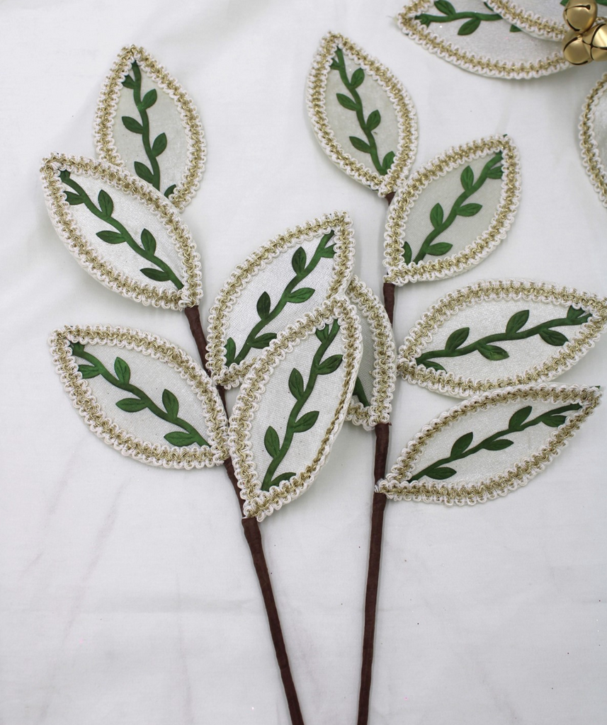 LEAF STEM - IVORY WITH GREEN VINES GOLD TRIM