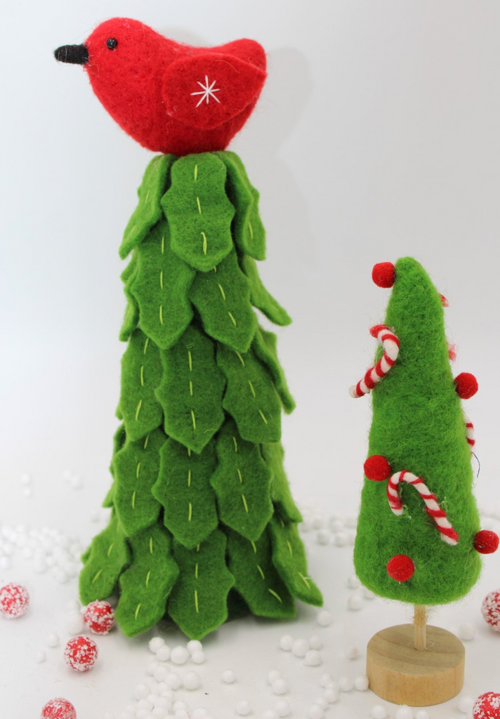 CONE FELT TREE WITH CARDINAL