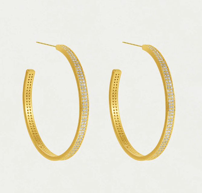 PETIE PAVE MIDI HOOPS - GOLD /WHITE TOPAZ