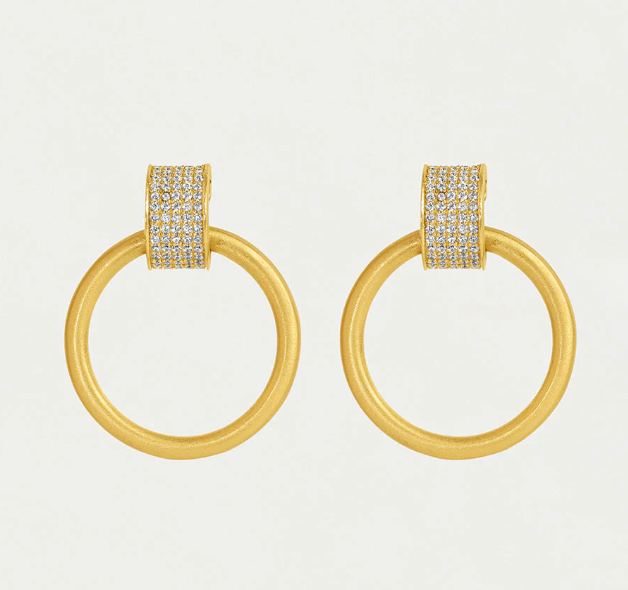 PETITE PAVE DROP HOOPS - GOLD /WHITE TOPAZ