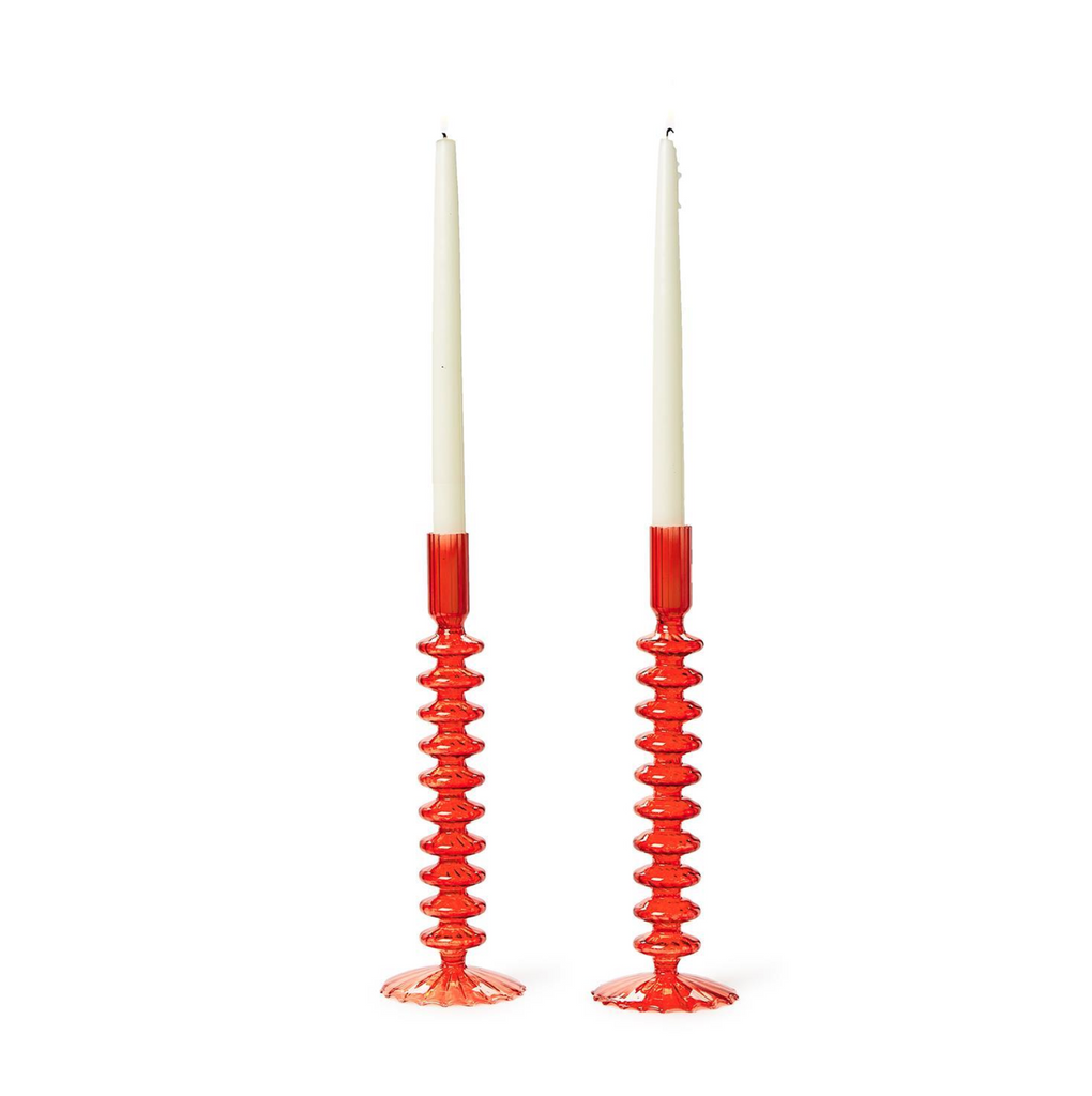 HAND-BLOWN GLASS CANDLESTICKS-RED IN 3 STYLES