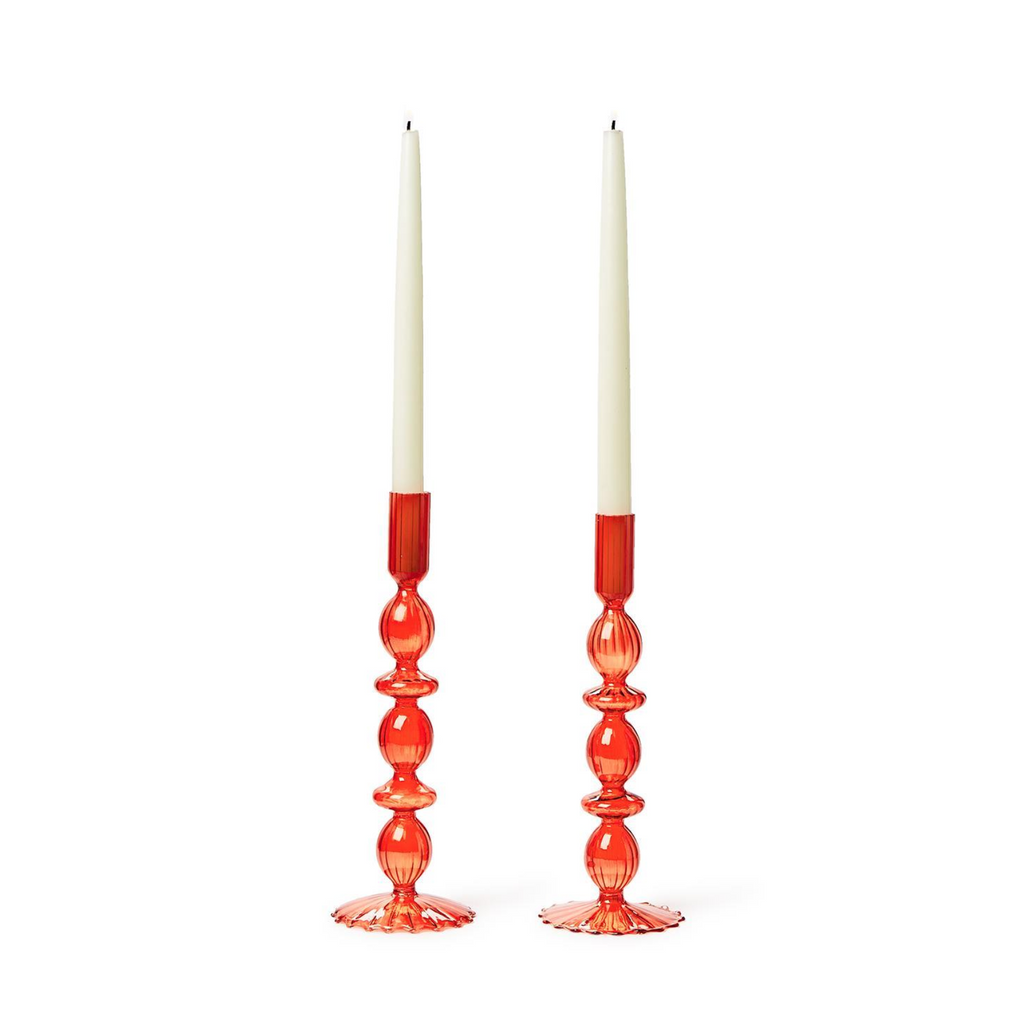 HAND-BLOWN GLASS CANDLESTICKS-RED IN 3 STYLES