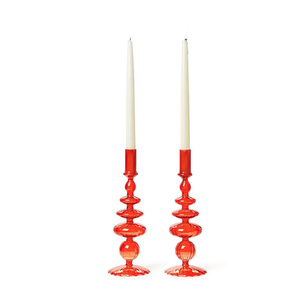 HAND-BLOWN GLASS CANDLESTICKS-RED IN 3 STYLES