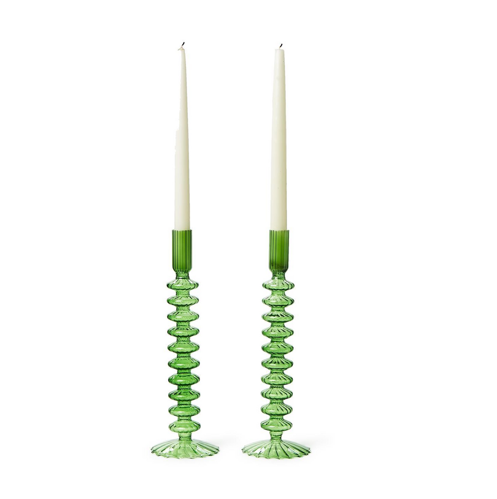 HAND-BLOWN GLASS CANDLESTICKS-GREEN IN 3 STYLES