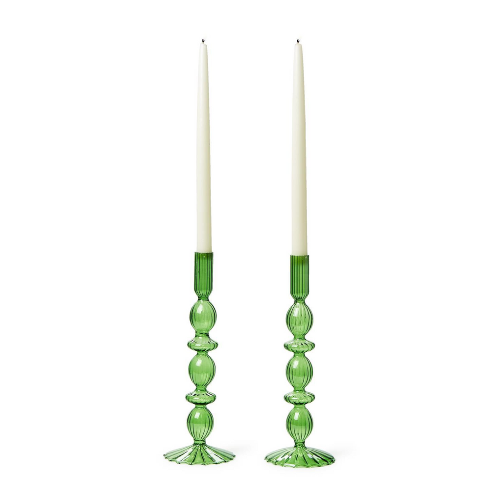 HAND-BLOWN GLASS CANDLESTICKS-GREEN IN 3 STYLES