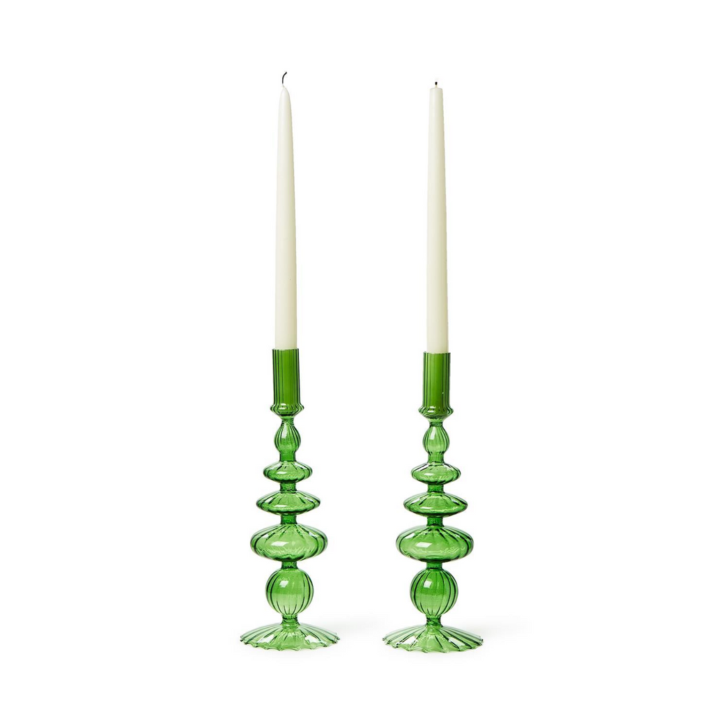 HAND-BLOWN GLASS CANDLESTICKS-GREEN IN 3 STYLES