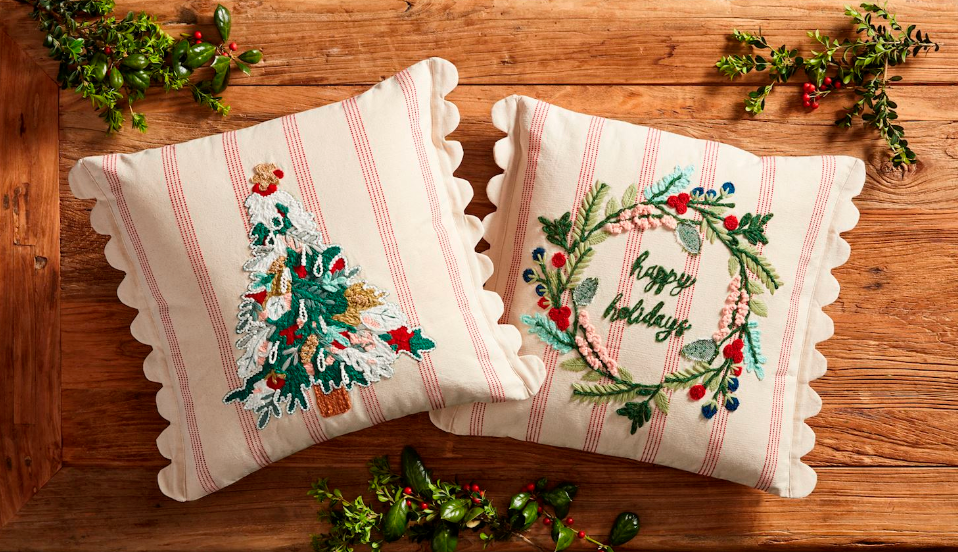 CHRISTMAS STRIPED EMBROIDERY PILLOW