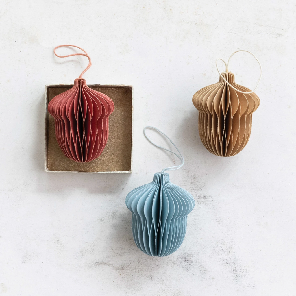 PAPER FOLDING HONEYCOMB ACORN ORNAMENT - 3 COLORS