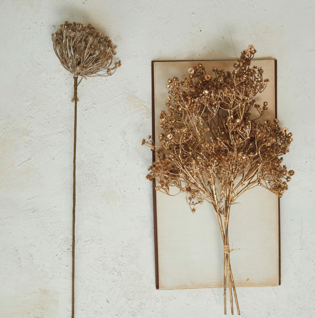 QUEEN ANNE'S LACE STEM WITH GLITTER - GOLD