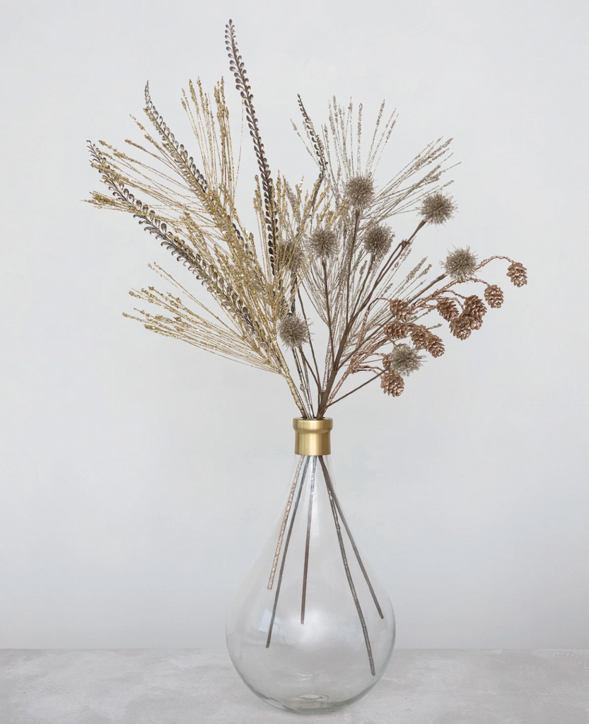 FAUX LONG NEEDLE PINE SPRAY WITH GLITTER - CHAMPAGNE FINISH