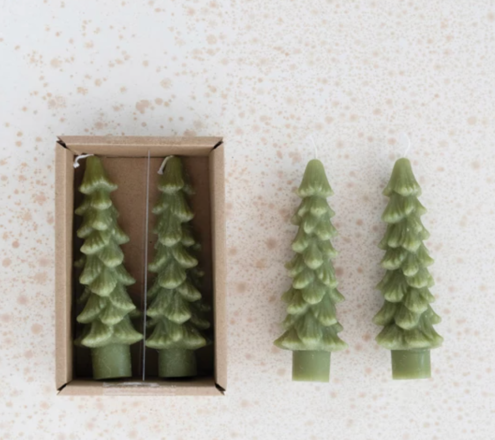 UNSCENTED TREE SHAPED TAPER CANDLES - SET OF 2