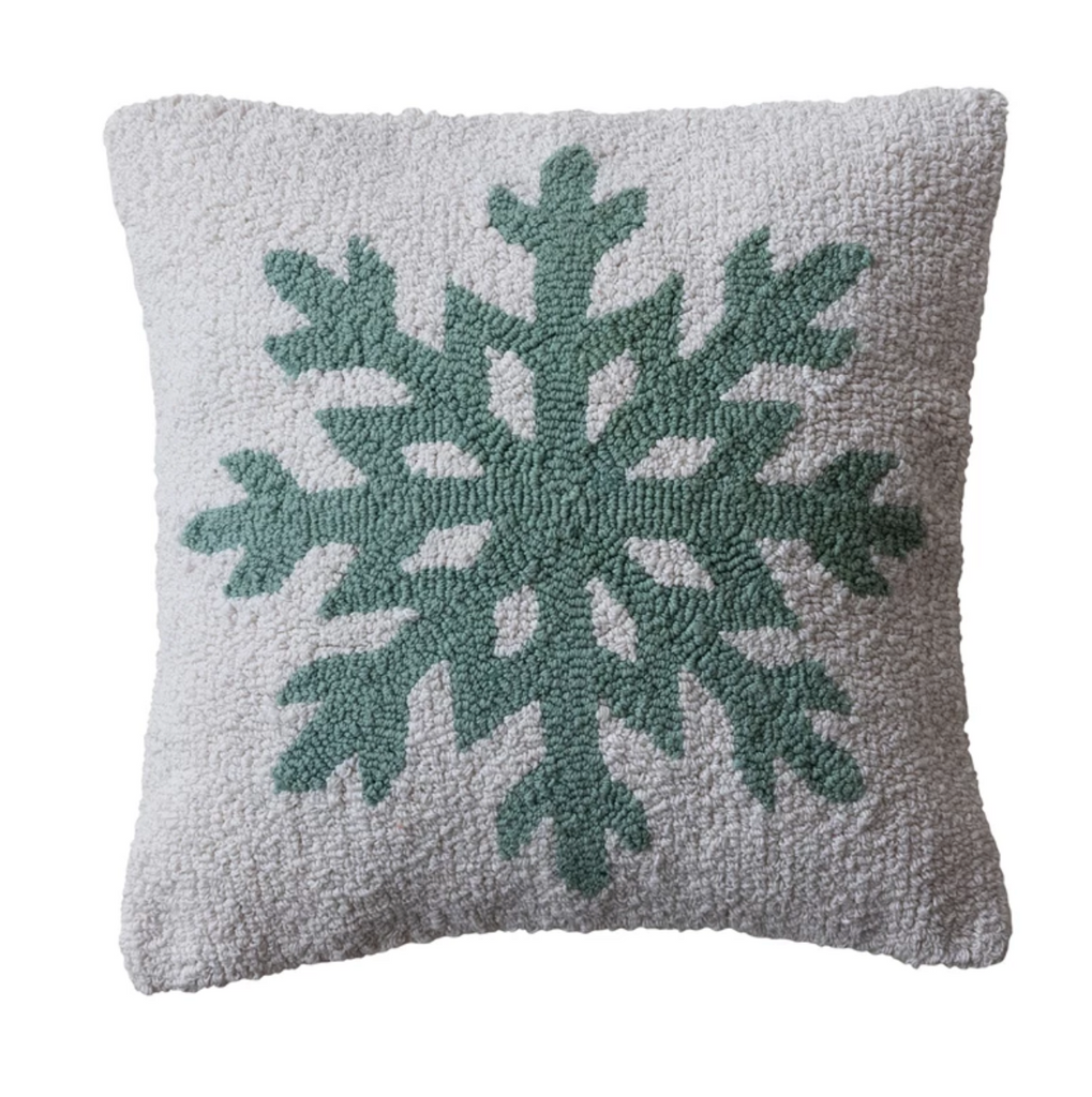 SQUARE COTTON TUFTED PILLOW WITH SNOWFLAKE