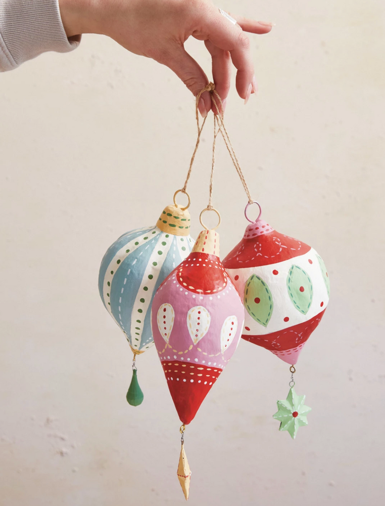 HANDMADE PAPER MACHE ORNAMENT WITH HANGING STAR/TEARDROP