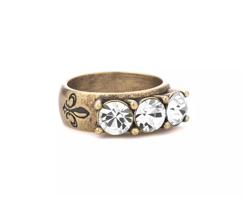 FRENCH KANDE TRIPLE AUSTRALIAN CRYSTAL RING BRASS