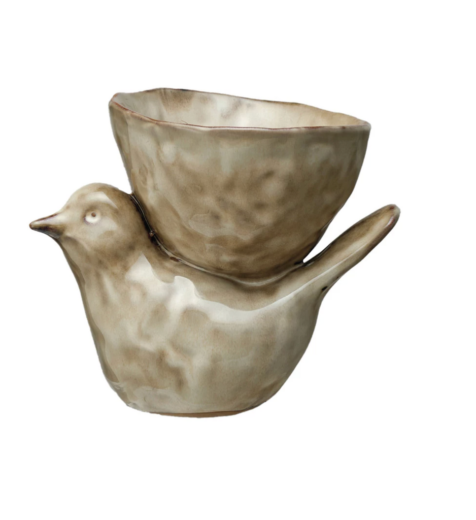 STONEWARE BIRD WITH BOWL