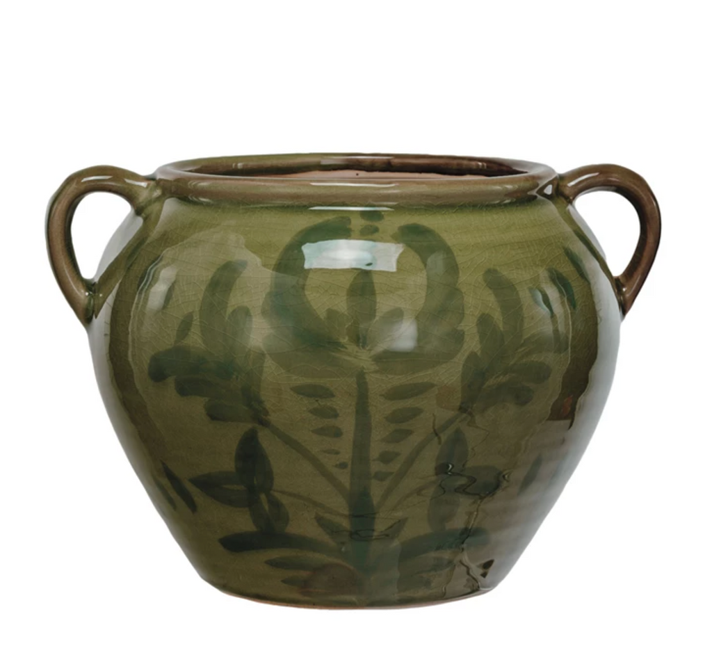 HAND-PAINTED TERRA-COTTA URN WITH HANDLES - IN STORE PICK UP ONLY!