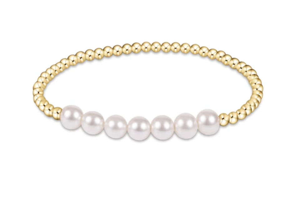 E NEWTON CLASSIC GOLD BEADED BLISS 3MM BEAD BRACELET - 6MM PEARL