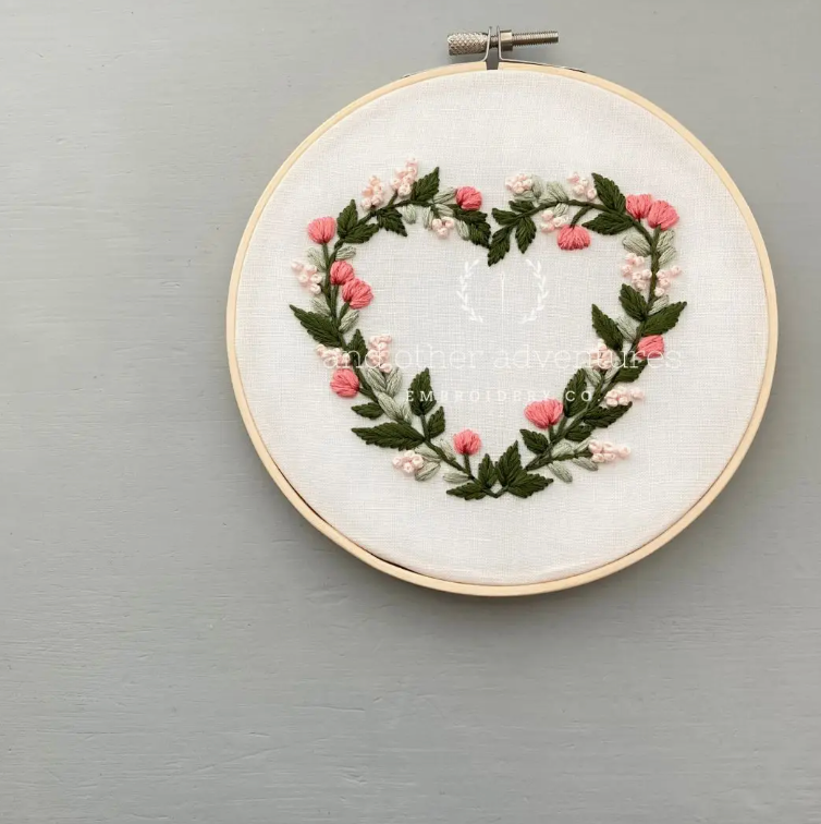 HAND EMBROIDERY KIT - PINK FLORAL HEART