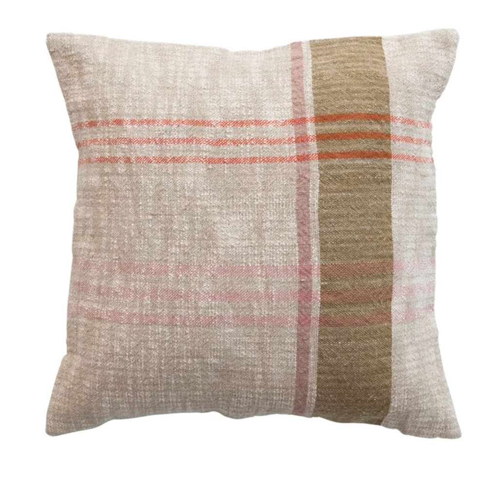 28" WOVEN COTTON & LINEN PLAID PILLOW