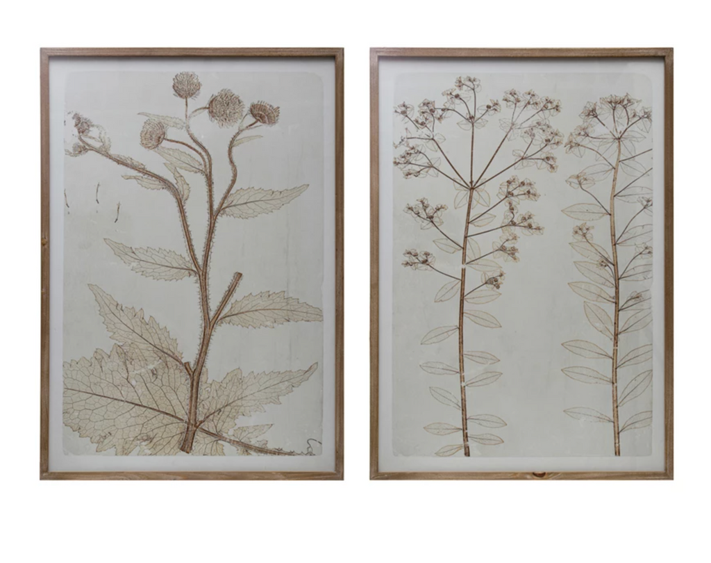 WOOD FRAMED GLASS WALL DECOR WITH FLOWERS - IN STORE PICK UP ONLY!